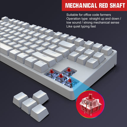 HXSJ L600 87 Keys USB-C / Type-C Wired Red Shaft Mechanical Keyboard with Cool Backlight(White)-garmade.com