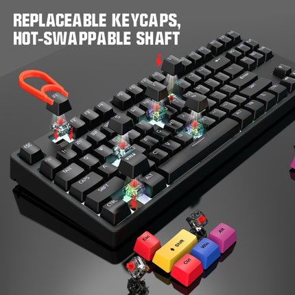 HXSJ L600 87 Keys USB-C / Type-C Wired Red Shaft Mechanical Keyboard with Cool Backlight(Black)-garmade.com