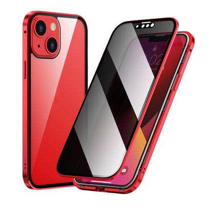Anti-peeping Magnetic Metal Frame Double-sided Tempered Glass Phone Case For iPhone 13 mini(Red)-garmade.com