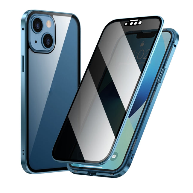 Anti-peeping Magnetic Metal Frame Double-sided Tempered Glass Phone Case For iPhone 13 mini(Sierra Blue)-garmade.com