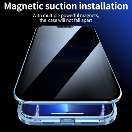 Anti-peeping Magnetic Metal Frame Double-sided Tempered Glass Phone Case For iPhone 13 mini(Sierra Blue)-garmade.com