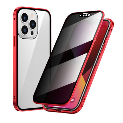 Anti-peeping Magnetic Metal Frame Double-sided Tempered Glass Phone Case For iPhone 13 Pro(Red)-garmade.com