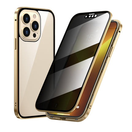 Anti-peeping Magnetic Metal Frame Double-sided Tempered Glass Phone Case For iPhone 13 Pro(Gold)-garmade.com