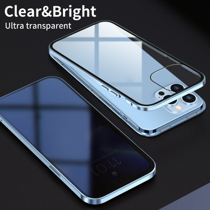 Anti-peeping Magnetic Metal Frame Double-sided Tempered Glass Phone Case For iPhone 13 Pro(Silver)-garmade.com