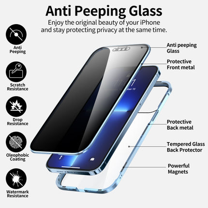 Anti-peeping Magnetic Metal Frame Double-sided Tempered Glass Phone Case For iPhone 13 Pro(Pink)-garmade.com