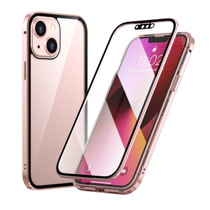 HD Magnetic Metal Frame Double-sided Tempered Glass Phone Case For iPhone 13 mini(Pink)-garmade.com