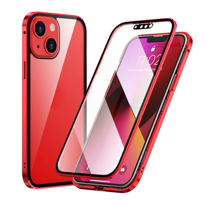 HD Magnetic Metal Frame Double-sided Tempered Glass Phone Case For iPhone 13 mini(Red)-garmade.com