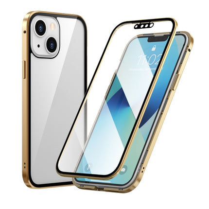 HD Magnetic Metal Frame Double-sided Tempered Glass Phone Case For iPhone 13 mini(Gold)-garmade.com