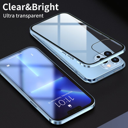 HD Magnetic Metal Frame Double-sided Tempered Glass Phone Case For iPhone 13 mini(Silver)-garmade.com
