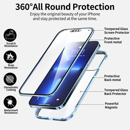 HD Magnetic Metal Frame Double-sided Tempered Glass Phone Case For iPhone 13 mini(Black)-garmade.com