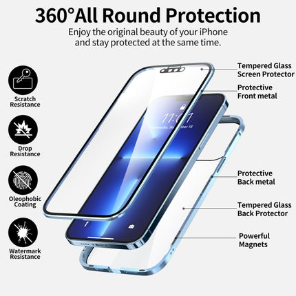 HD Magnetic Metal Frame Double-sided Tempered Glass Phone Case For iPhone 13 mini(Silver)-garmade.com