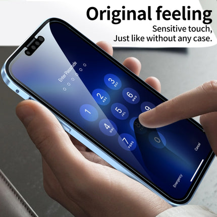 HD Magnetic Metal Frame Double-sided Tempered Glass Phone Case For iPhone 13 mini(Silver)-garmade.com