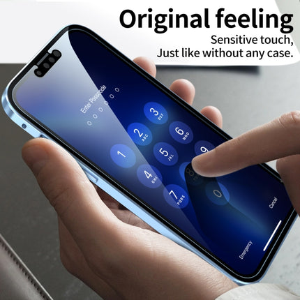 HD Magnetic Metal Frame Double-sided Tempered Glass Phone Case For iPhone 13 mini(Red)-garmade.com