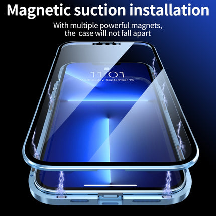 HD Magnetic Metal Frame Double-sided Tempered Glass Phone Case For iPhone 13 mini(Sierra Blue)-garmade.com