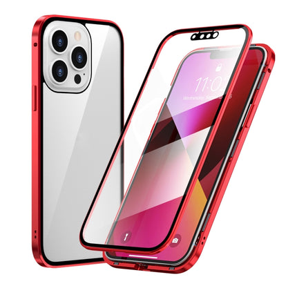 HD Magnetic Metal Frame Double-sided Tempered Glass Phone Case For iPhone 13 Pro(Red)-garmade.com