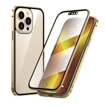 HD Magnetic Metal Frame Double-sided Tempered Glass Phone Case For iPhone 13 Pro(Gold)-garmade.com