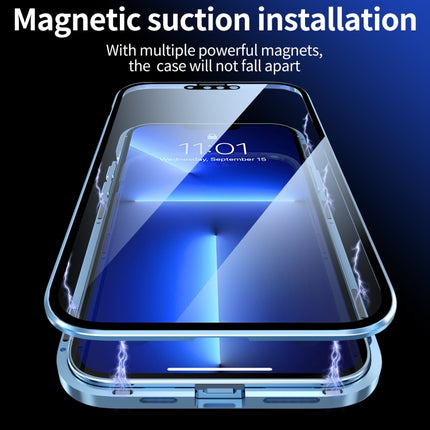 HD Magnetic Metal Frame Double-sided Tempered Glass Phone Case For iPhone 13 Pro(Sierra Blue)-garmade.com