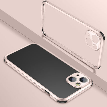 Four Corners Shockproof Metal Frame Phone Case For iPhone 13 mini(Pink)-garmade.com