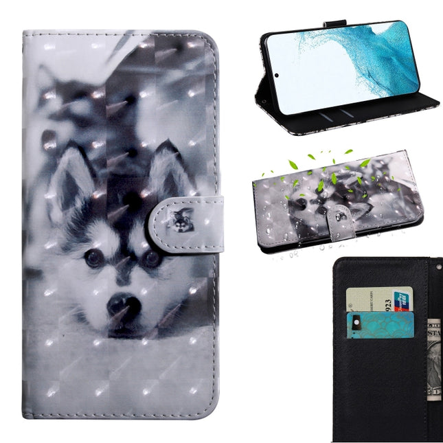 For Samaung Galaxy S22 5G 3D Painted Pattern Horizontal Flip Leather Phone Case with Holder & Lanyard(Husky)-garmade.com