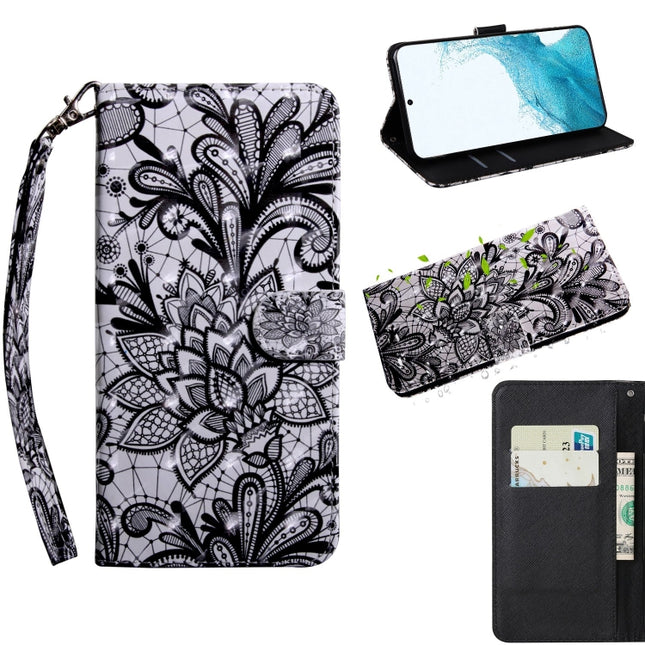 For Samaung Galaxy S22 5G 3D Painted Pattern Horizontal Flip Leather Phone Case with Holder & Lanyard(Black Lace)-garmade.com