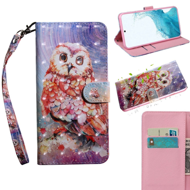 For Samaung Galaxy S22+ 5G 3D Painted Pattern Horizontal Flip Leather Phone Case with Holder & Lanyard(Color Owl)-garmade.com