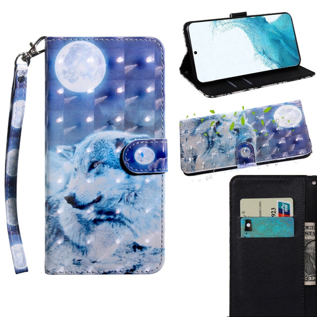 For Samaung Galaxy S22+ 5G 3D Painted Pattern Horizontal Flip Leather Phone Case with Holder & Lanyard(Moon Wolf)-garmade.com