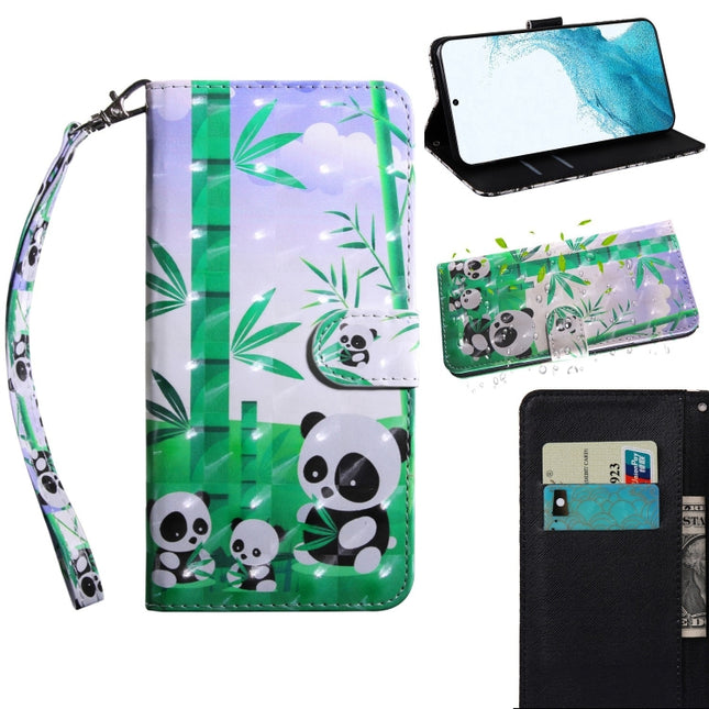 For Samaung Galaxy S22+ 5G 3D Painted Pattern Horizontal Flip Leather Phone Case with Holder & Lanyard(Bamboo Panda)-garmade.com
