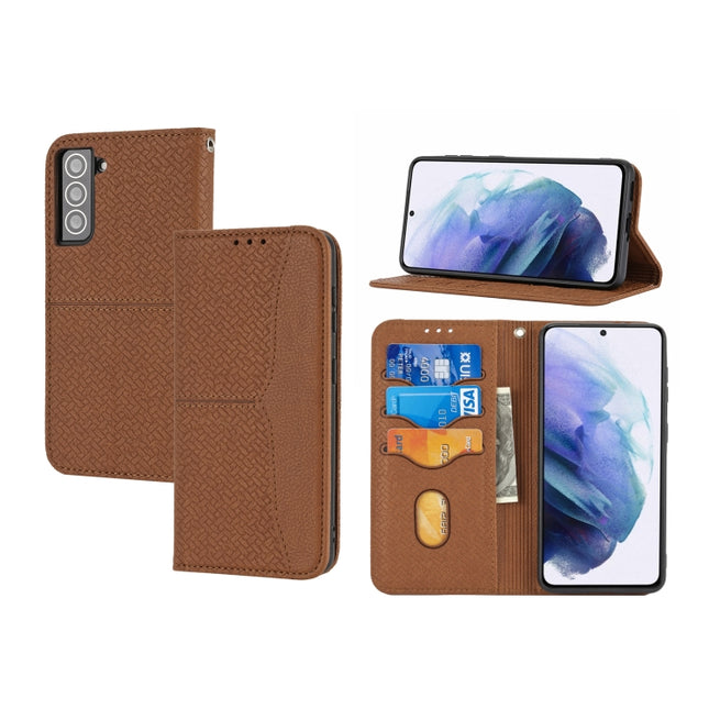 For Samaung Galaxy S22+ 5G Woven Texture Stitching Magnetic Horizontal Flip PU Leather Phone Case(Brown)-garmade.com