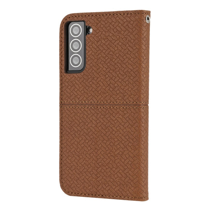 For Samaung Galaxy S22+ 5G Woven Texture Stitching Magnetic Horizontal Flip PU Leather Phone Case(Brown)-garmade.com