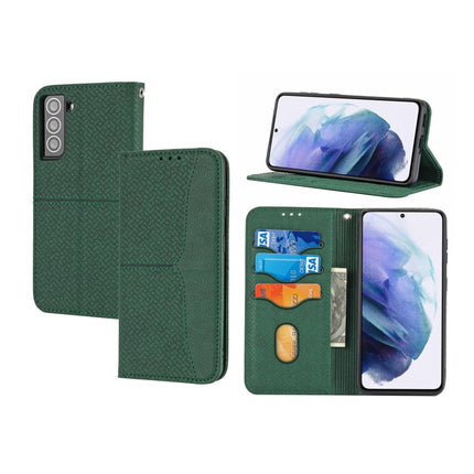 For Samaung Galaxy S22+ 5G Woven Texture Stitching Magnetic Horizontal Flip PU Leather Phone Case(Green)-garmade.com