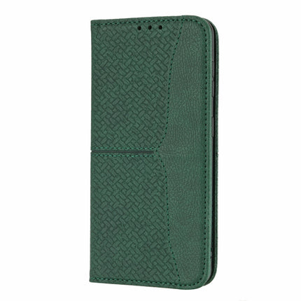For Samaung Galaxy S22+ 5G Woven Texture Stitching Magnetic Horizontal Flip PU Leather Phone Case(Green)-garmade.com