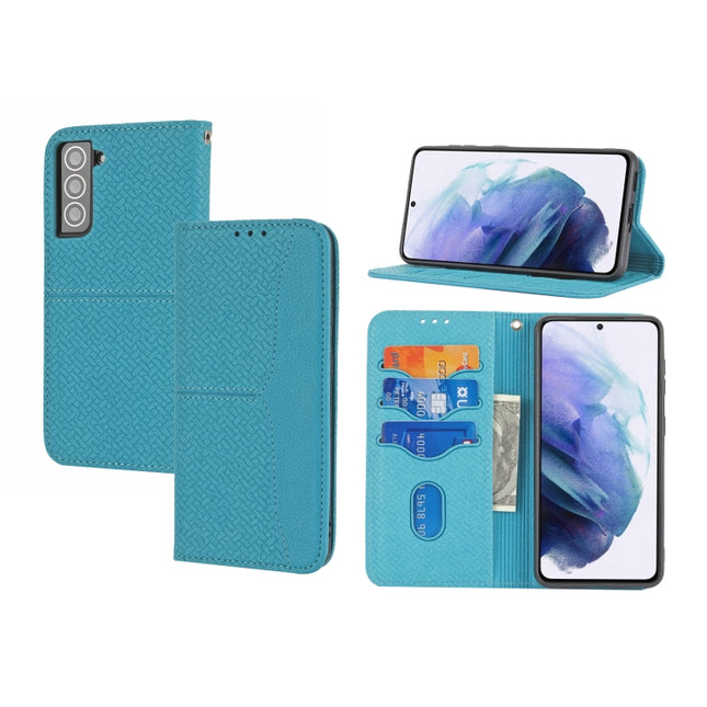For Samaung Galaxy S22+ 5G Woven Texture Stitching Magnetic Horizontal Flip PU Leather Phone Case(Blue)-garmade.com