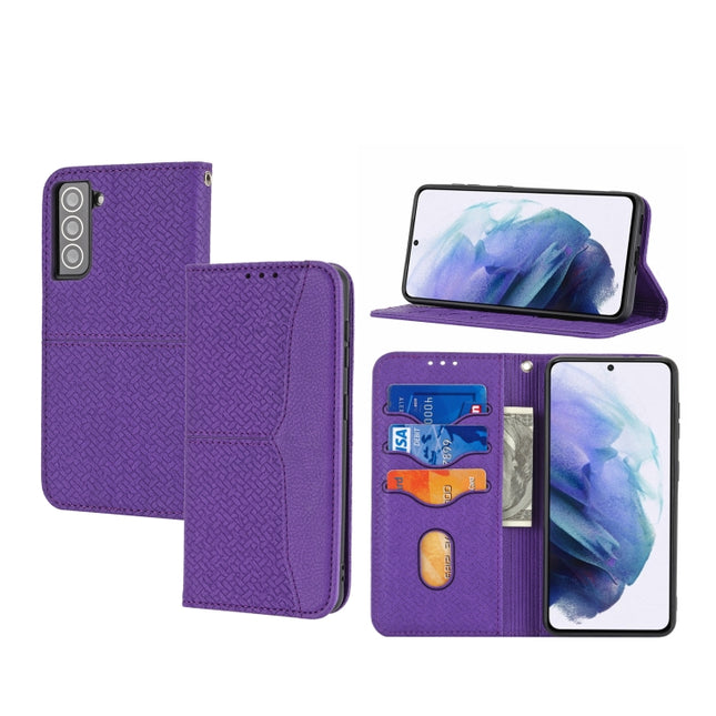 For Samaung Galaxy S22+ 5G Woven Texture Stitching Magnetic Horizontal Flip PU Leather Phone Case(Purple)-garmade.com