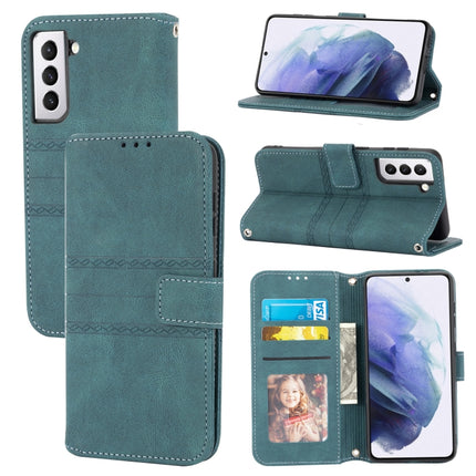 For Samaung Galaxy S22 5G Embossed Striped Magnetic Buckle PU + TPU Horizontal Flip Phone Leather Case(Green)-garmade.com