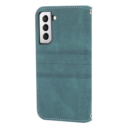 For Samaung Galaxy S22 5G Embossed Striped Magnetic Buckle PU + TPU Horizontal Flip Phone Leather Case(Green)-garmade.com
