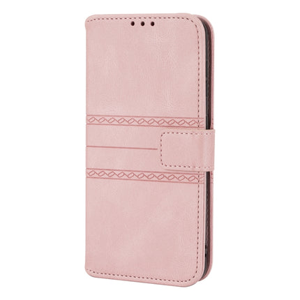 For Samaung Galaxy S22+ 5G Embossed Striped Magnetic Buckle PU + TPU Horizontal Flip Phone Leather Case(Pink)-garmade.com