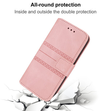 For Samaung Galaxy S22+ 5G Embossed Striped Magnetic Buckle PU + TPU Horizontal Flip Phone Leather Case(Pink)-garmade.com