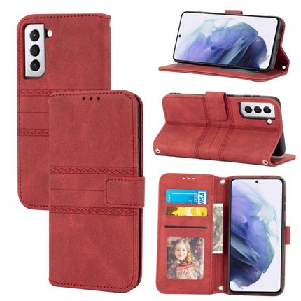 For Samaung Galaxy S22+ 5G Embossed Striped Magnetic Buckle PU + TPU Horizontal Flip Phone Leather Case(Red)-garmade.com