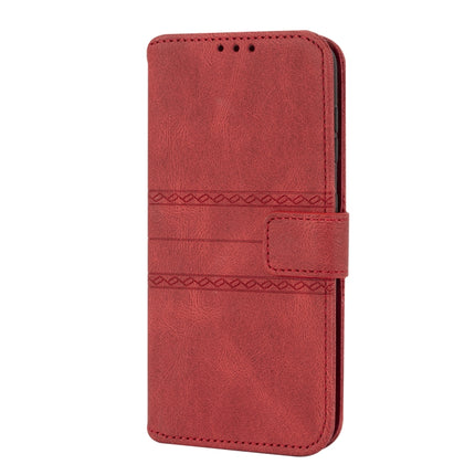 For Samaung Galaxy S22+ 5G Embossed Striped Magnetic Buckle PU + TPU Horizontal Flip Phone Leather Case(Red)-garmade.com