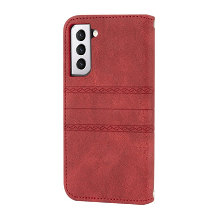 For Samaung Galaxy S22+ 5G Embossed Striped Magnetic Buckle PU + TPU Horizontal Flip Phone Leather Case(Red)-garmade.com