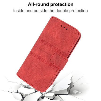 For Samaung Galaxy S22+ 5G Embossed Striped Magnetic Buckle PU + TPU Horizontal Flip Phone Leather Case(Red)-garmade.com
