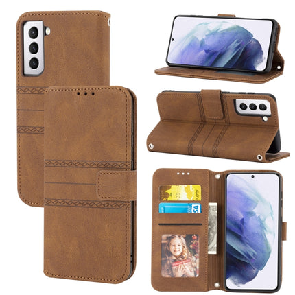 For Samaung Galaxy S22+ 5G Embossed Striped Magnetic Buckle PU + TPU Horizontal Flip Phone Leather Case(Brown)-garmade.com