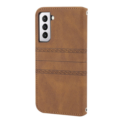 For Samaung Galaxy S22+ 5G Embossed Striped Magnetic Buckle PU + TPU Horizontal Flip Phone Leather Case(Brown)-garmade.com