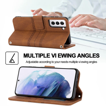 For Samaung Galaxy S22+ 5G Embossed Striped Magnetic Buckle PU + TPU Horizontal Flip Phone Leather Case(Brown)-garmade.com