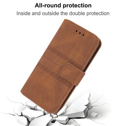 For Samaung Galaxy S22+ 5G Embossed Striped Magnetic Buckle PU + TPU Horizontal Flip Phone Leather Case(Brown)-garmade.com
