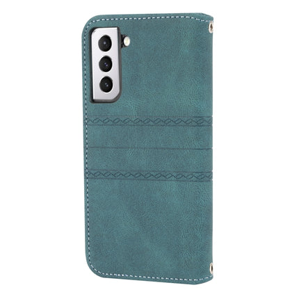 For Samaung Galaxy S22+ 5G Embossed Striped Magnetic Buckle PU + TPU Horizontal Flip Phone Leather Case(Green)-garmade.com