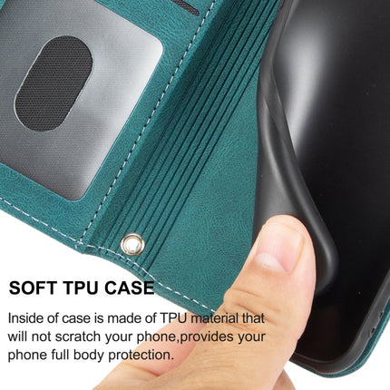 For Samaung Galaxy S22+ 5G Embossed Striped Magnetic Buckle PU + TPU Horizontal Flip Phone Leather Case(Green)-garmade.com