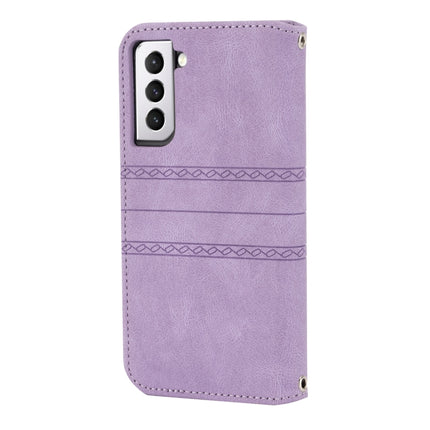 For Samaung Galaxy S22+ 5G Embossed Striped Magnetic Buckle PU + TPU Horizontal Flip Phone Leather Case(Purple)-garmade.com