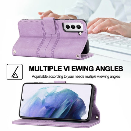 For Samaung Galaxy S22+ 5G Embossed Striped Magnetic Buckle PU + TPU Horizontal Flip Phone Leather Case(Purple)-garmade.com