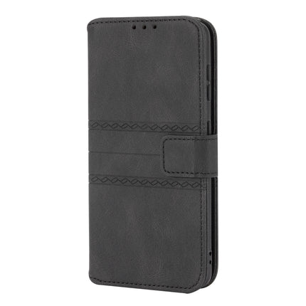 For Samaung Galaxy S22+ 5G Embossed Striped Magnetic Buckle PU + TPU Horizontal Flip Phone Leather Case(Black)-garmade.com